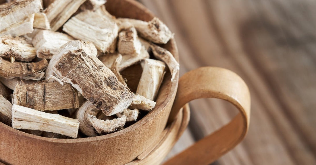 Dried marshmallow root (Althaea officinalis) used in Edenwild natural skincare balms to soothe eczema, lock in moisture, and protect sensitive and compromised skin