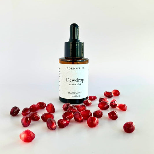 Close-up of fresh pomegranate seeds and antioxidant-rich ingredients used in Edenwild - to help brighten skin and reduce signs of aging