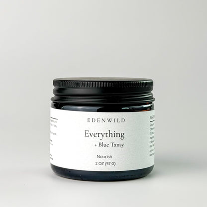 Edenwild Everything Blue Tansy tallow balm in amber glass jar — grass-fed tallow balm for eczema, sensitive skin, and skin barrier repair