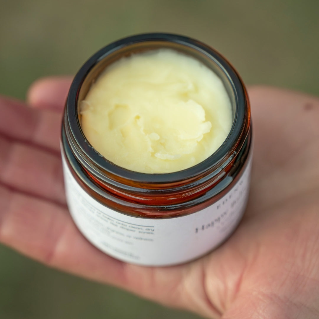 Tallow balm made with organic ingredients for people and babies with sensitive skin, eczema, rosacea, and dry patches. 